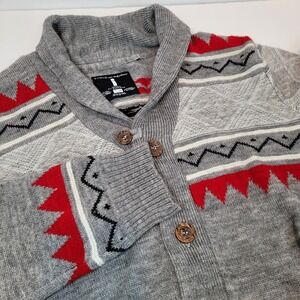 I Jeans By Buffalo Gray/Red‎ Nordic Cardigan Sweater XL Winter Cozy